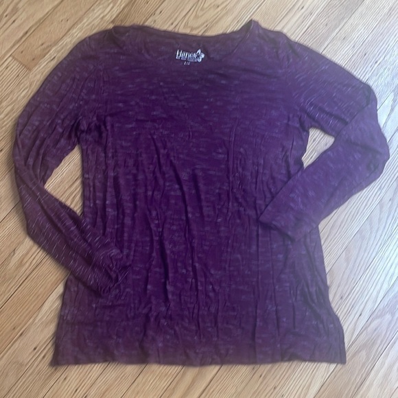 Hanes Purple Heathered Long Sleeve Tee Shirt L - Picture 1 of 6